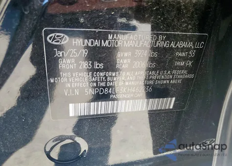 2019 Hyundai Elantra Sel из США, поврежденный, VIN 5NPD84LF3KH462236